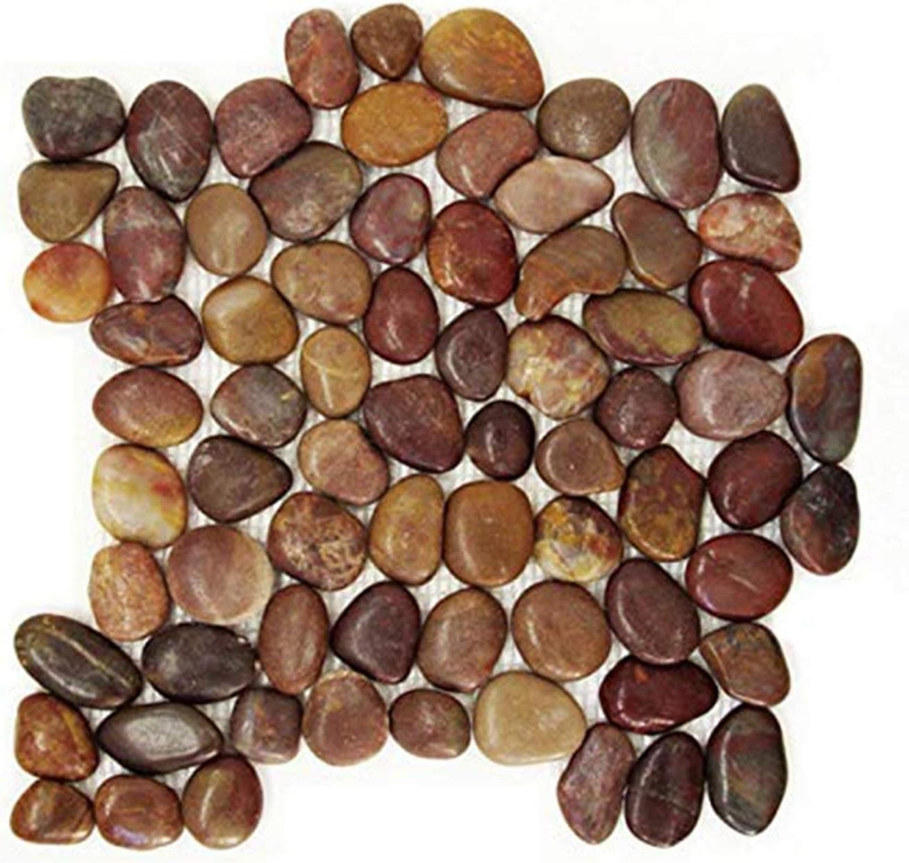 Interlocking Pebble Floor Tile | Kitchen, Bathroom, and Patio Flooring | Indoor and Outdoor Use | Natural Auburn Red Stones | Quick and Easy Grout Installation