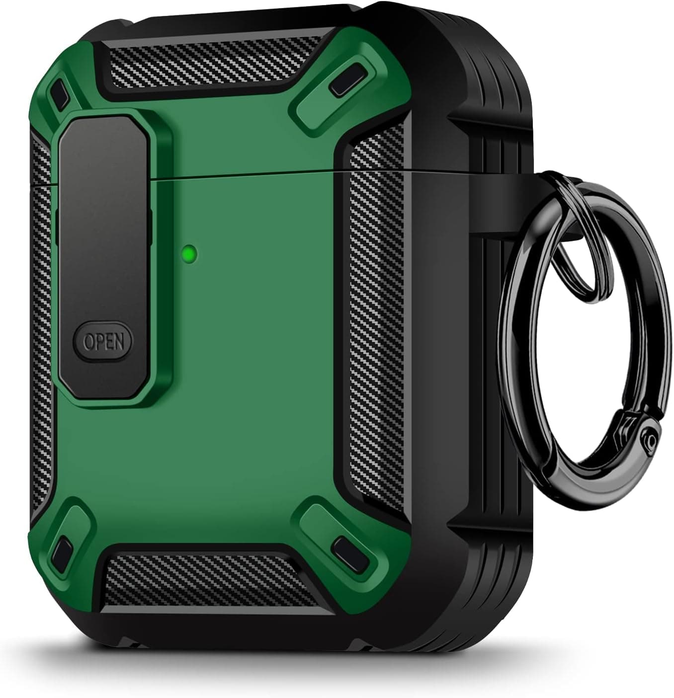 Youskin Airpod 1st Generation Case Secure Lock Clip Case,Carbon Fiber Airpod 1&2 Case Military Armor Series Full-Body Rugged Hard Shell Airpod 2nd Generation Case for Men Women with Keychain,Green