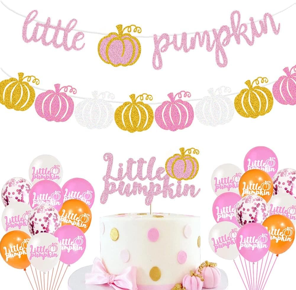 Little Pumpkin Birthday Party Supplies Pink Glittery Little Pumpkin Banners Balloons Cake Topper Halloween Thanksgiving Pumpkin Patch Girls 1st Birthday Fall Baby Shower Party Supplies Decorations