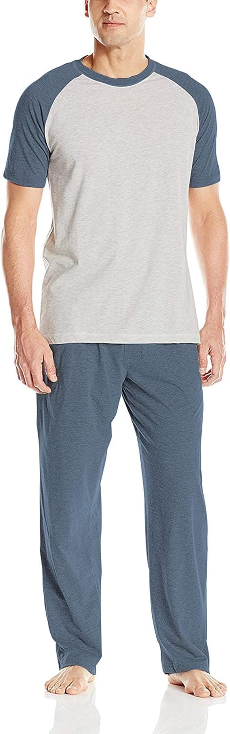 Hanes Men's Adult X-Temp Short Sleeve Cotton Raglan Shirt and Pants Pajamas Pjs Sleepwear Lounge Set