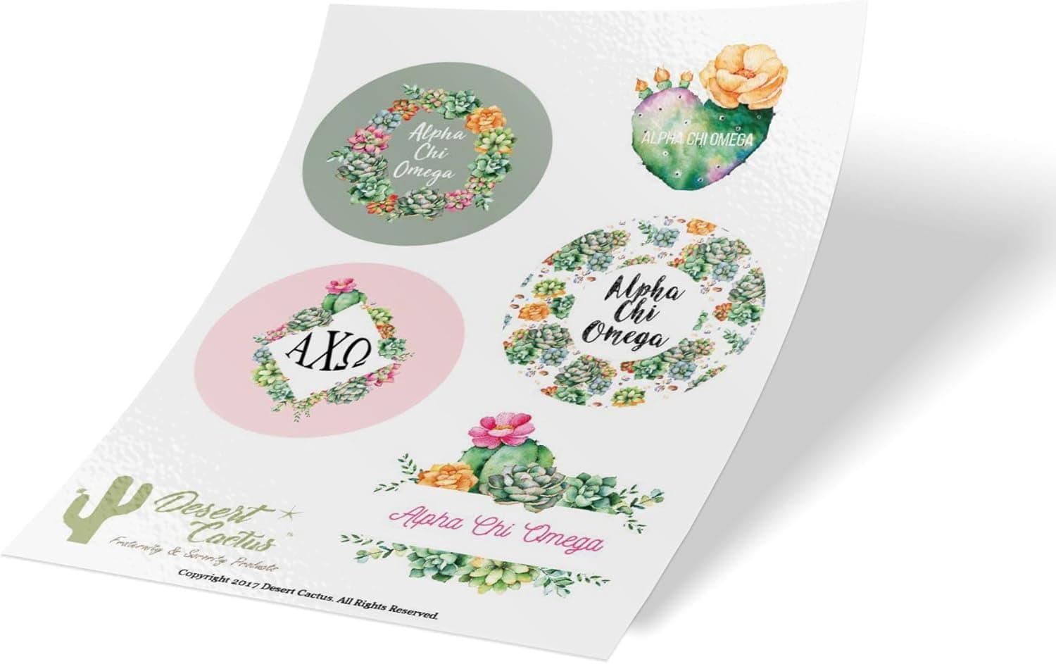 Desert Cactus Alpha Chi Omega Sorority Succulent Full Sheet Sticker Vinyl Decal Laptop Water Bottle Car Laptop AXO (Succulent Sheet)
