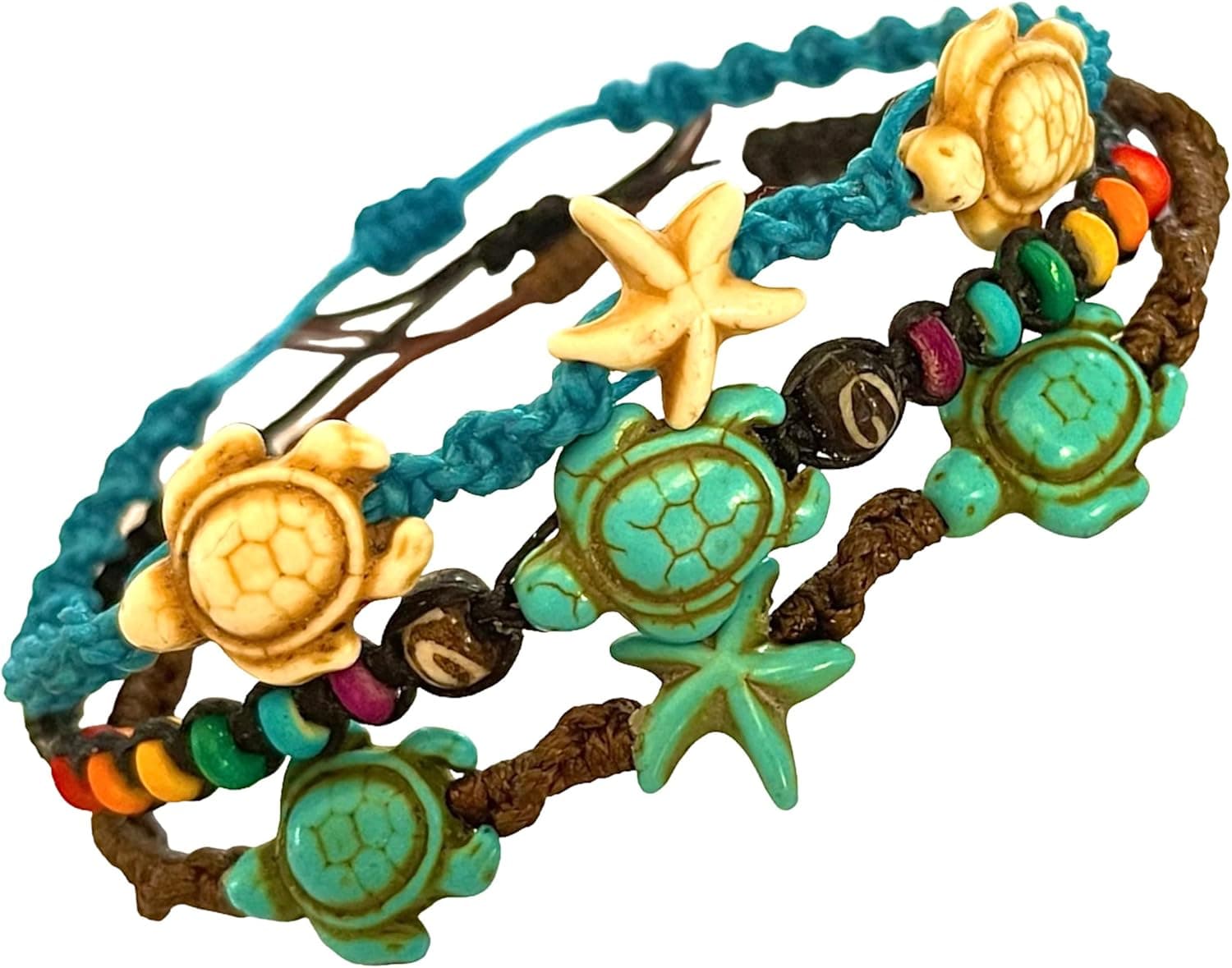 Bracelet or Anklet Sea white Turtle-Star in Blue Bracelet or Anklet Turtle Hemp Bracelet Hawaiian