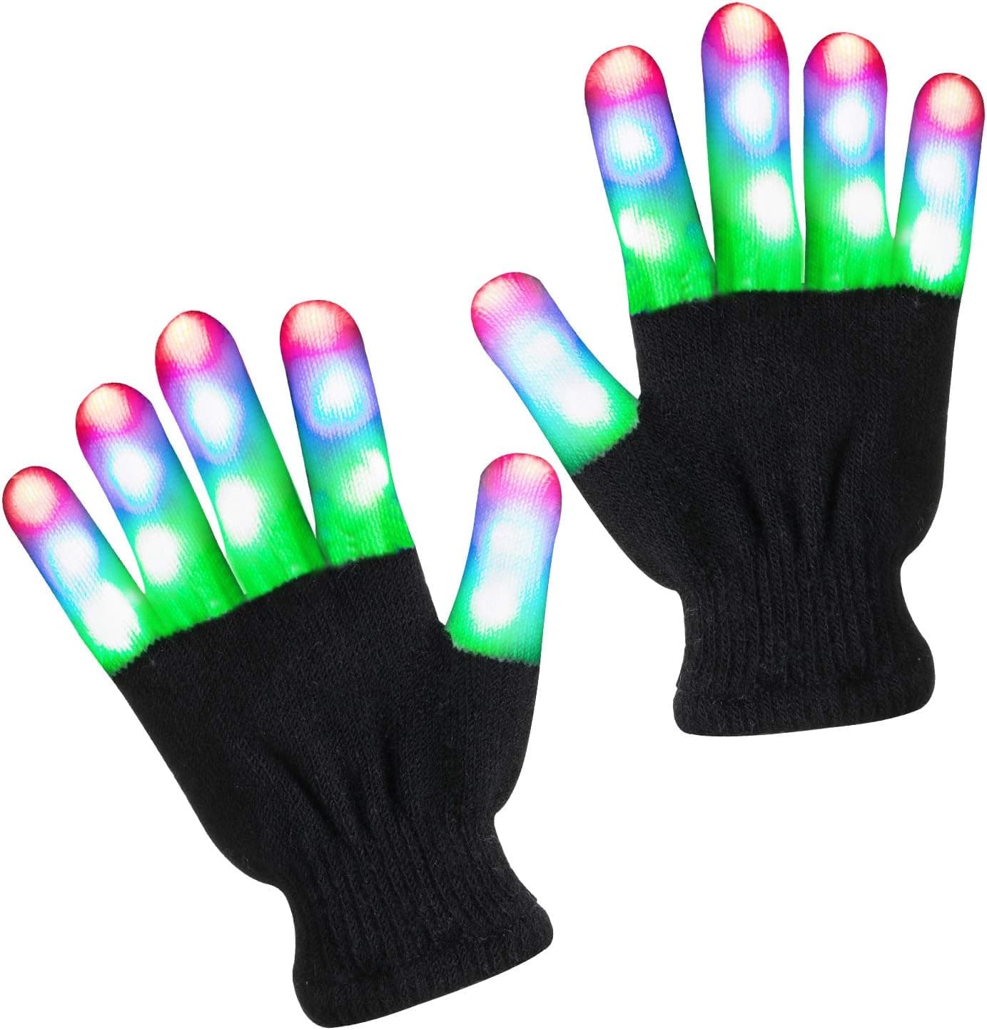 Derrysun LED Gloves LED Finger Light Gloves Light Up Flashing Halloween Costume Clubbing Birthday Party Novelty Light Up Toys for Boys and Girls Best Christmas Stocking Stuffer for Kids(Ages 4-12)