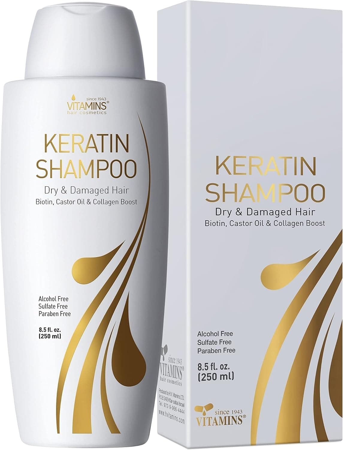 Vitamins Keratin Shampoo Hair Treatment - Biotin and Collagen Protein with Castor Oil for Curly Wavy and Straight Hair - Sulfate Free Product for Dry Damaged or Color Treated Hair
