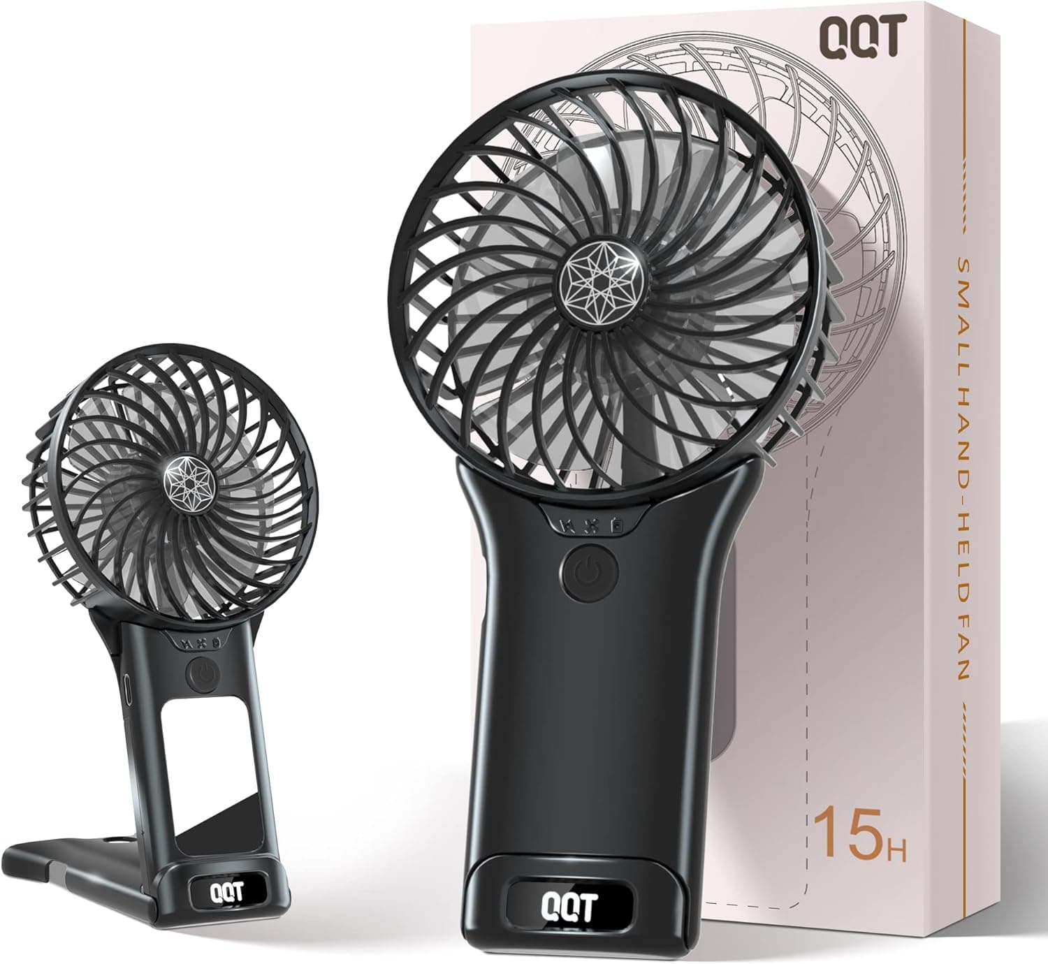 QQT Mini Handheld Fan,4 Speed Adjustable Portable Battery Operated Fans,USB Rechargeable Desk Fan with Mirror,Max 20 Hrs Hand Fan For Travel Office Outdoor Women Men (Black)