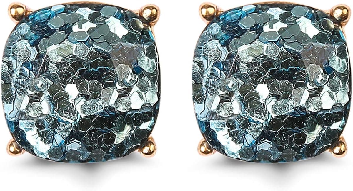 Riah Fashion Women's Small Square Glitter Stud Earrings (Aqua)