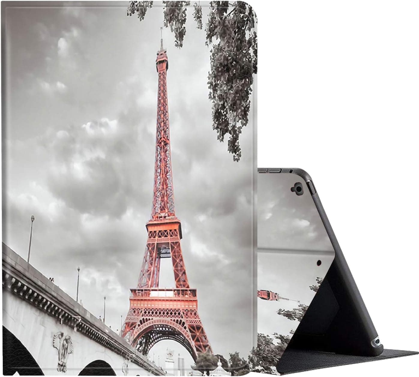 iPad 9.7 Inch 2018/2017 / IPad Air 2 / IPad Air Case, AMOOK PU Leather Adjustable Stand Cover Protection with Auto Wake/Sleep Smart Cover for Apple iPad 6th/5th Gen-Pink Paris Eiffel Tower