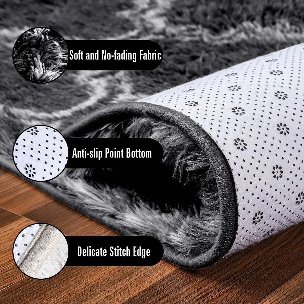 Rainlin 5x8 Modern Fluffy Rug Gray Indoor Fuzzy Carpets Faux Fur Alfombras Anti-Slip Living Room Bedroom Trellis Geometry Pattern Rug for Nursery Dining Room Home Hight Pile Rugs