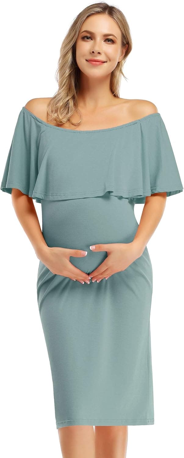 Coolmee Women's Maternity Dress Off Shoulder Casual Maxi Dress