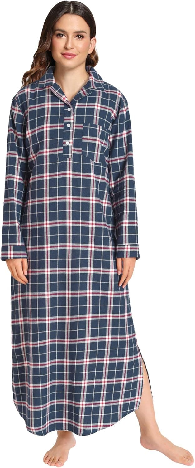 Latuza Women's Plaid Flannel Nightgowns Full Length Sleep Shirts