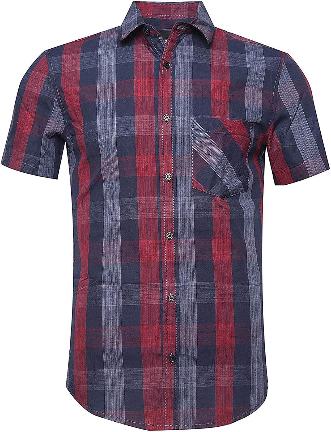 Men's Button Down Plaid Short Sleeve Work Casual Western Shirt