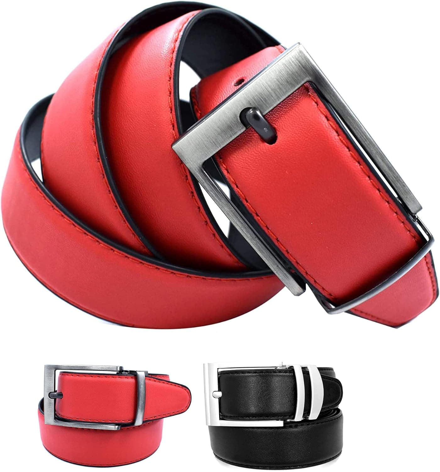 Reversible Bonded Leather Belt 35mm (30, Red)