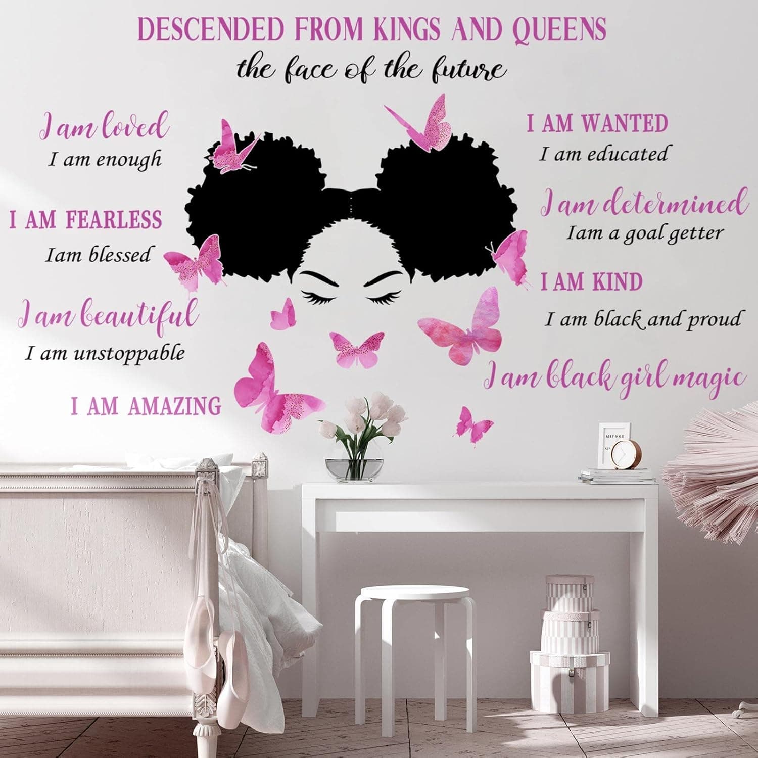 Black Girl Wall Stickers Inspirational Quote Wall Decal for Girls Bedroom Room Decor African American Motivational Saying Positive Sticker Teens Girl Bedroom Wall Art Women Wall Decals (Chic Style)