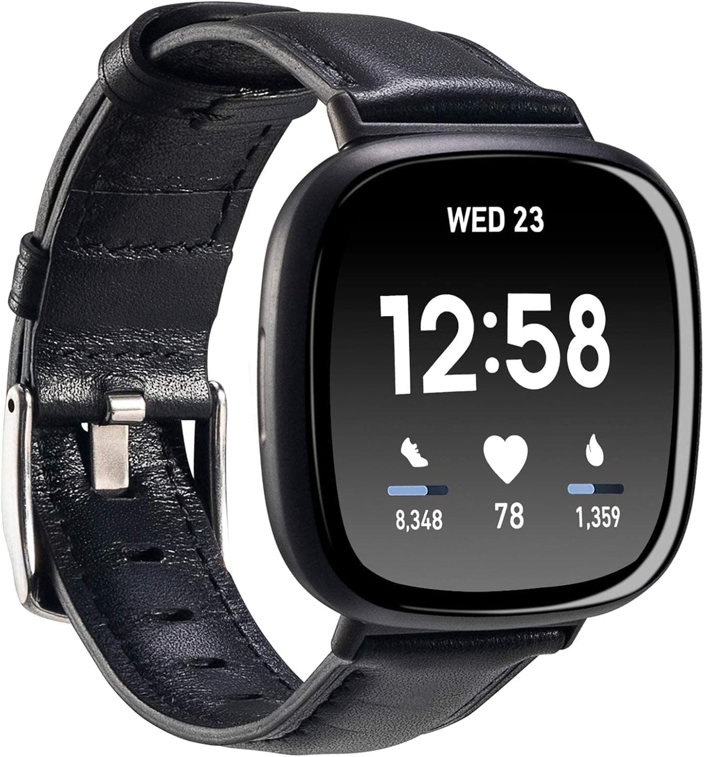 Leather Bands Compatible with Fitbit Versa 3/ Fitbit Sense,Soft Replacement Band Wristband Leather Accessories for Fitbit Versa 3/ Fitbit Sense Smartwatch Women Men B-Black