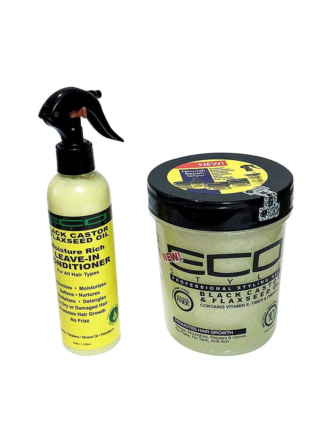 Eco Style Gel 32oz Black Castor & Flaxseed Oil and Eco Style Moisture Rich Leave-in Conditioner 8oz Black Castor & Flaxseed Oil (2-Piece Set)