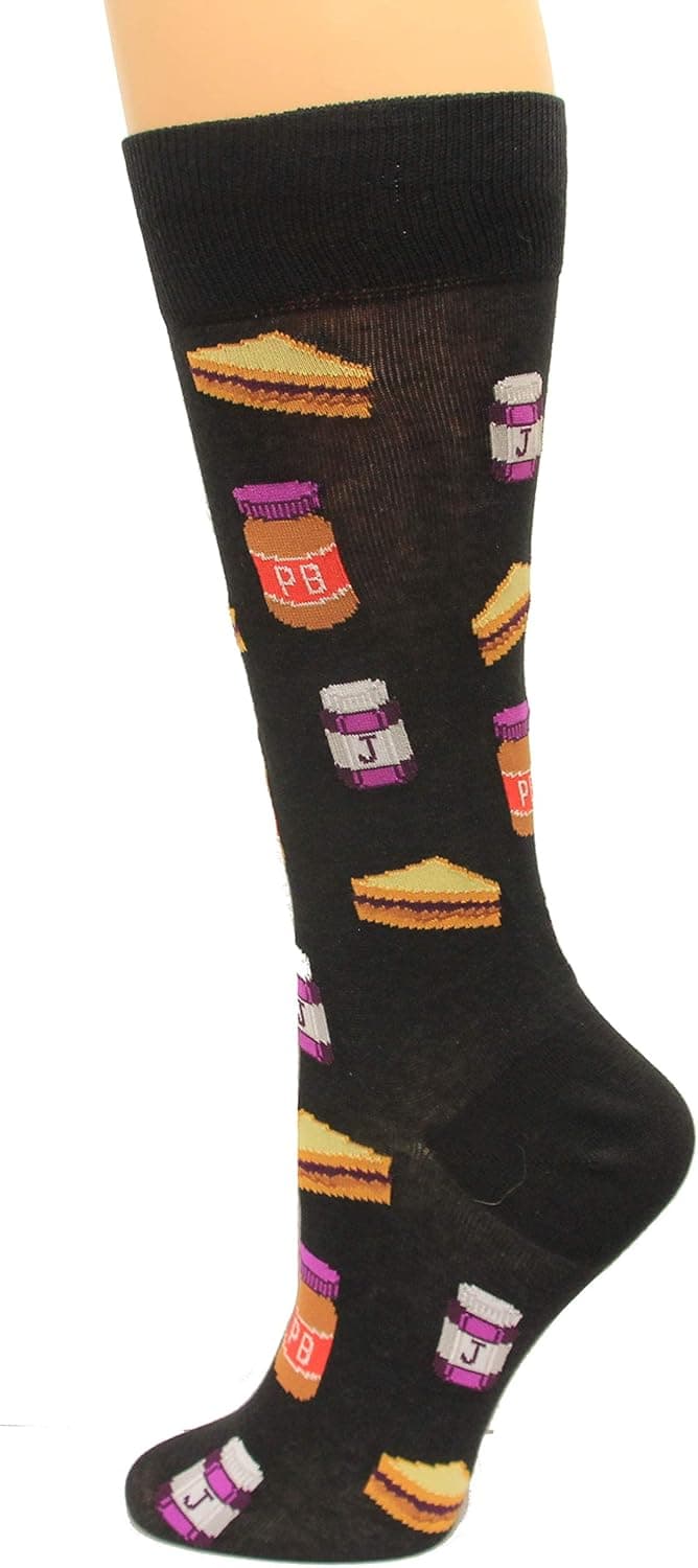 Hot Sox Mens Peanut Butter and Jelly Socks, Black, 1 Pair, Mens Shoe 6-12.5