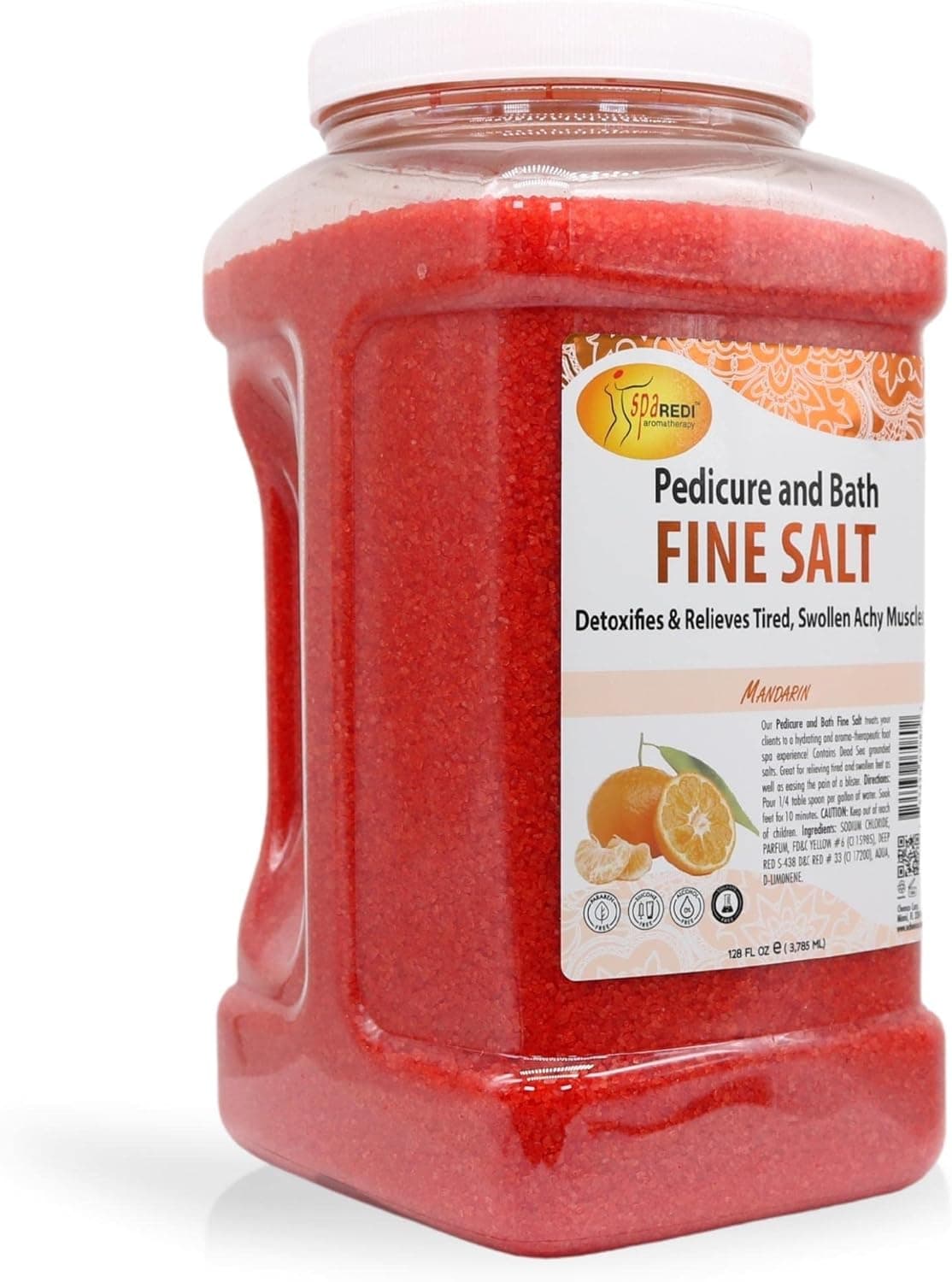 SPA REDI - Detox Foot Soak Pedicure and Bath Fine Salt, Mandarin, 128 Oz - Made with Dead Sea Salts, Argan Oil, Coconut Oil, and Essential Oil - Hydrates, Softens and Moisturizes