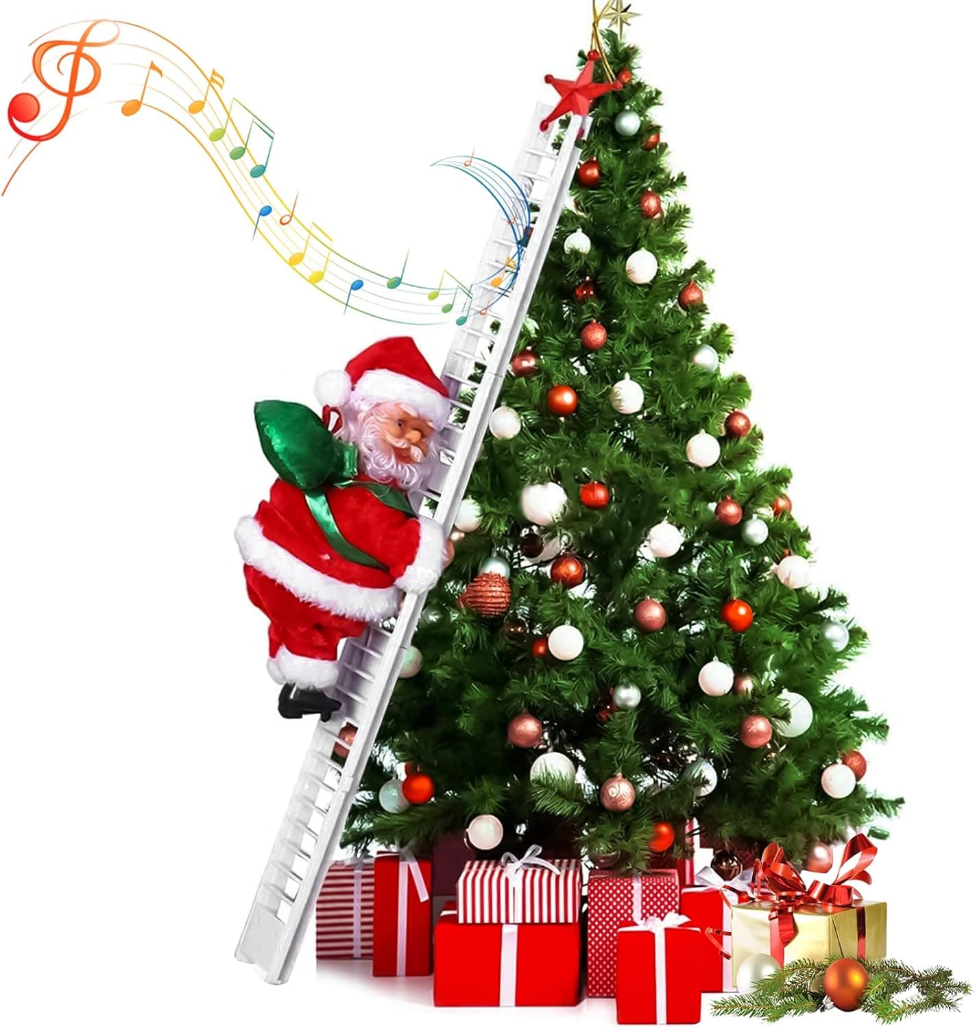 Santa Claus Climbing Ladder, Electric Christmas Climber Santa Plush Doll Toy Gift Decorations, Creative Christmas Tree Ornament Decors (Style A)