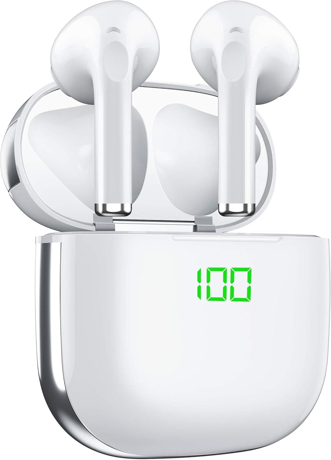 Bluetooth Headphones with Microphone, Wireless Earbuds with USB C Support Wireless Charging, Waterproof 30H Play Back Stereo Earphones, Headset with Touch Control, White (KK6-6)