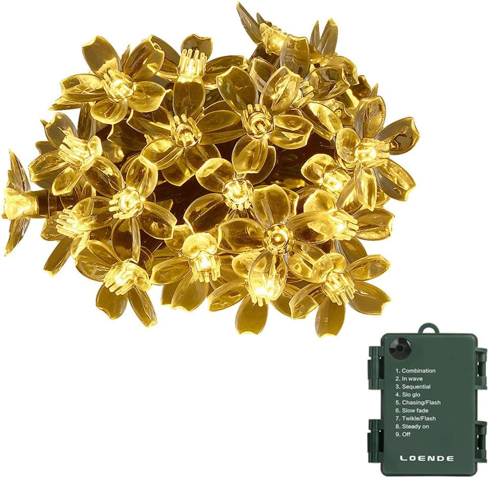 LOENDE Battery Operated String Lights with Timer, 8 Modes 50 LED Flower String Lights for Valentine's, Wedding Decorations, Thanksgiving, Party, Outdoor, Indoor, Holiday, Christmas Tree