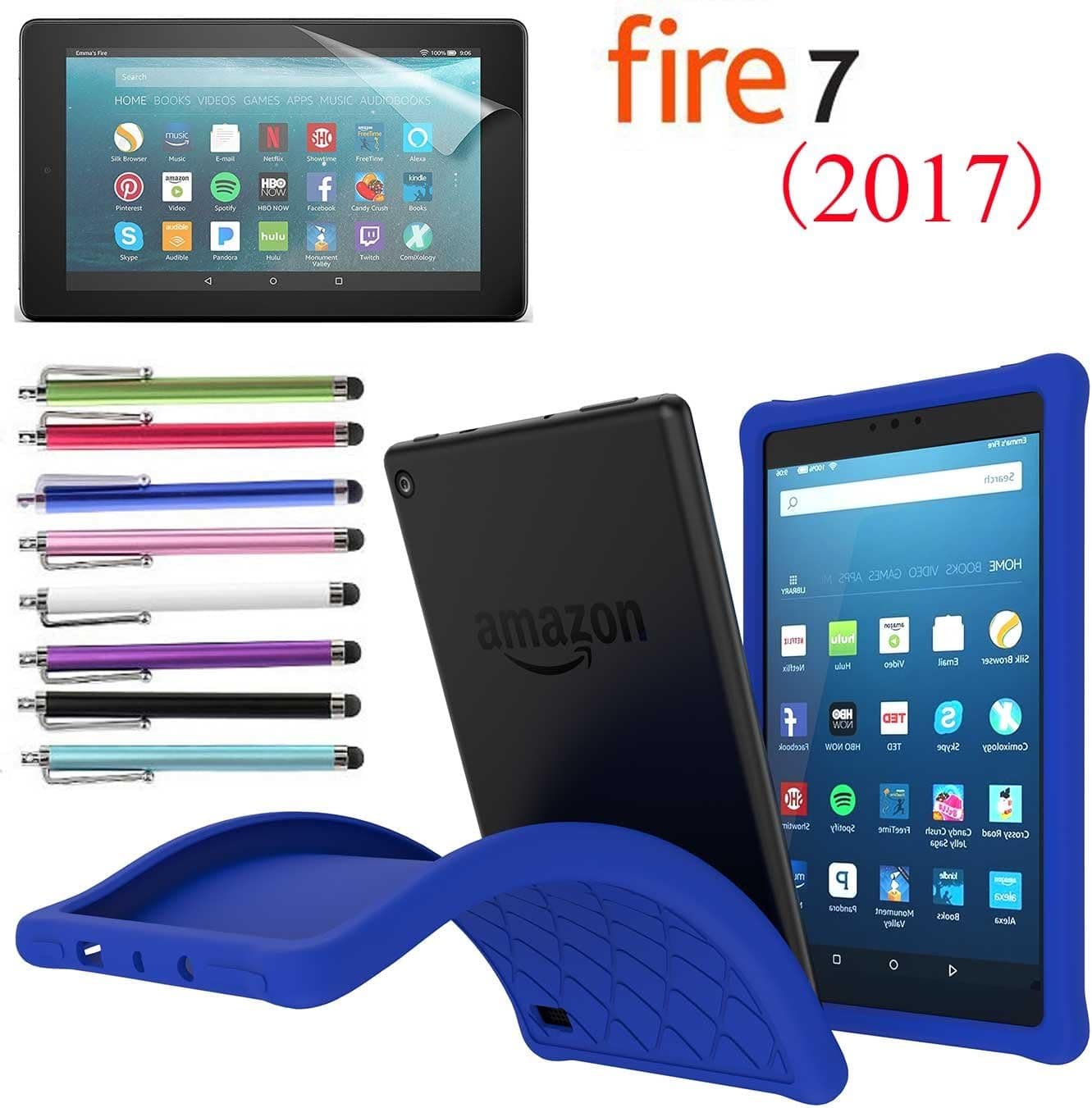 Amazon Fire 7" 2017 Case, EpicGadget(TM) 7th Generation Kindle Fire 7 (2017) Soft Silicone Cover Case with Full Protection For Fire 7 inch Display + 1 Screen Protector and 1 Stylus (Navy Blue)
