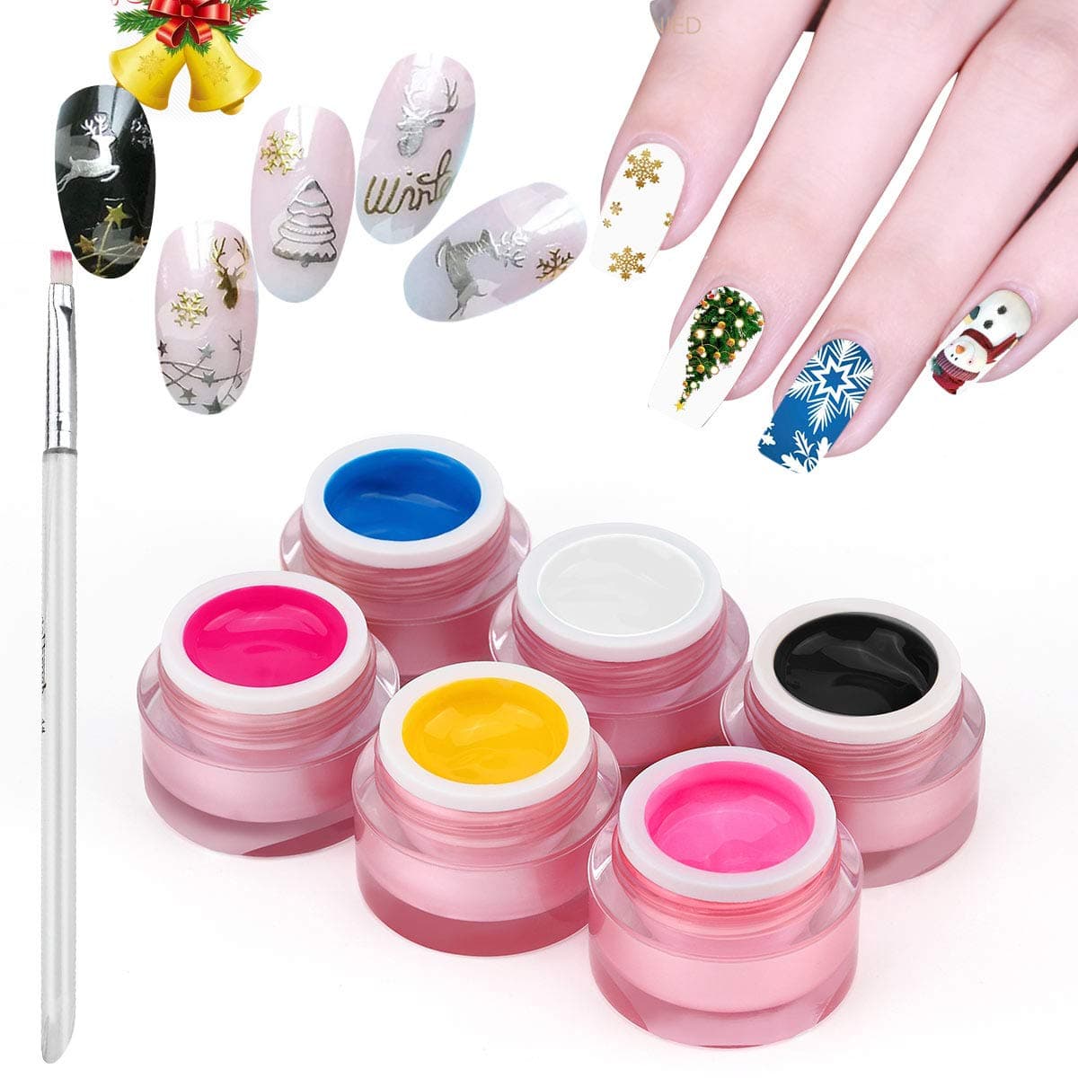 Saviland 6 Colors Nail Art Painting Nail Gel Polish Draw Acrylic Color UV LED Gel Varnish DIY Makeups Tips with Painting Pen 8g