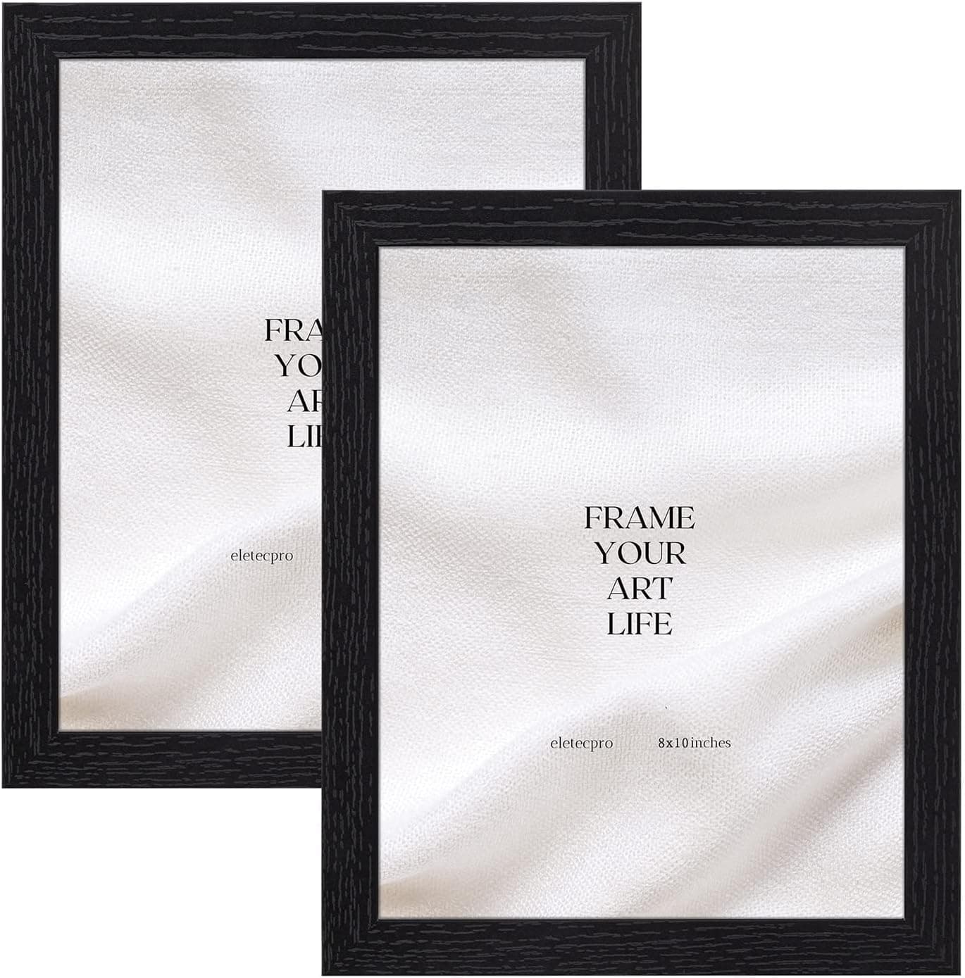 eletecpro 8x10 Picture Frame Set of 2, Composite Wood with Reinforced Glass Display Pictures 5 x 7 with Mat or 8 x 10 Inches without Mat, Home Decor for Wall Mounting or Table Top, Black