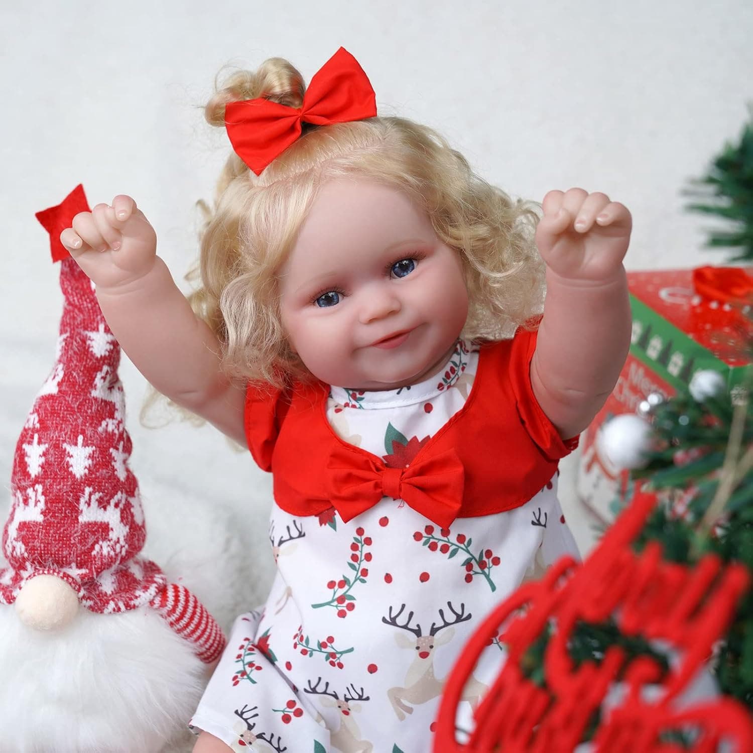 JIZHI Christmas Lifelike Reborn Baby Dolls - 20-Inch Real Baby Feeling Realistic-Newborn Baby Dolls Adorable Smiling Real Life Baby Dolls with Feeding Kit & Gift Box for Kids Age 3 +