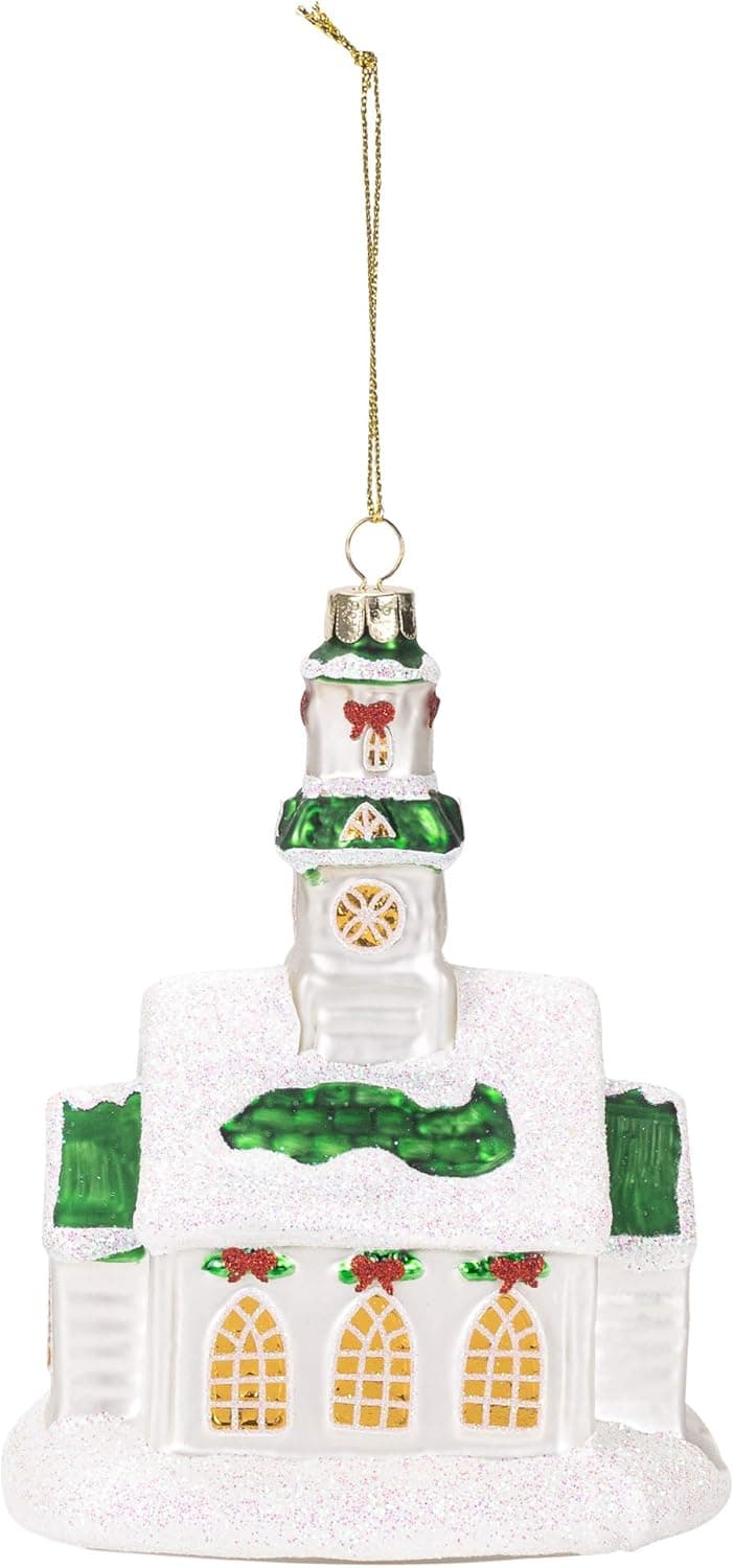 RAZ Imports - 5.75" White Church Glass Christmas Ornament
