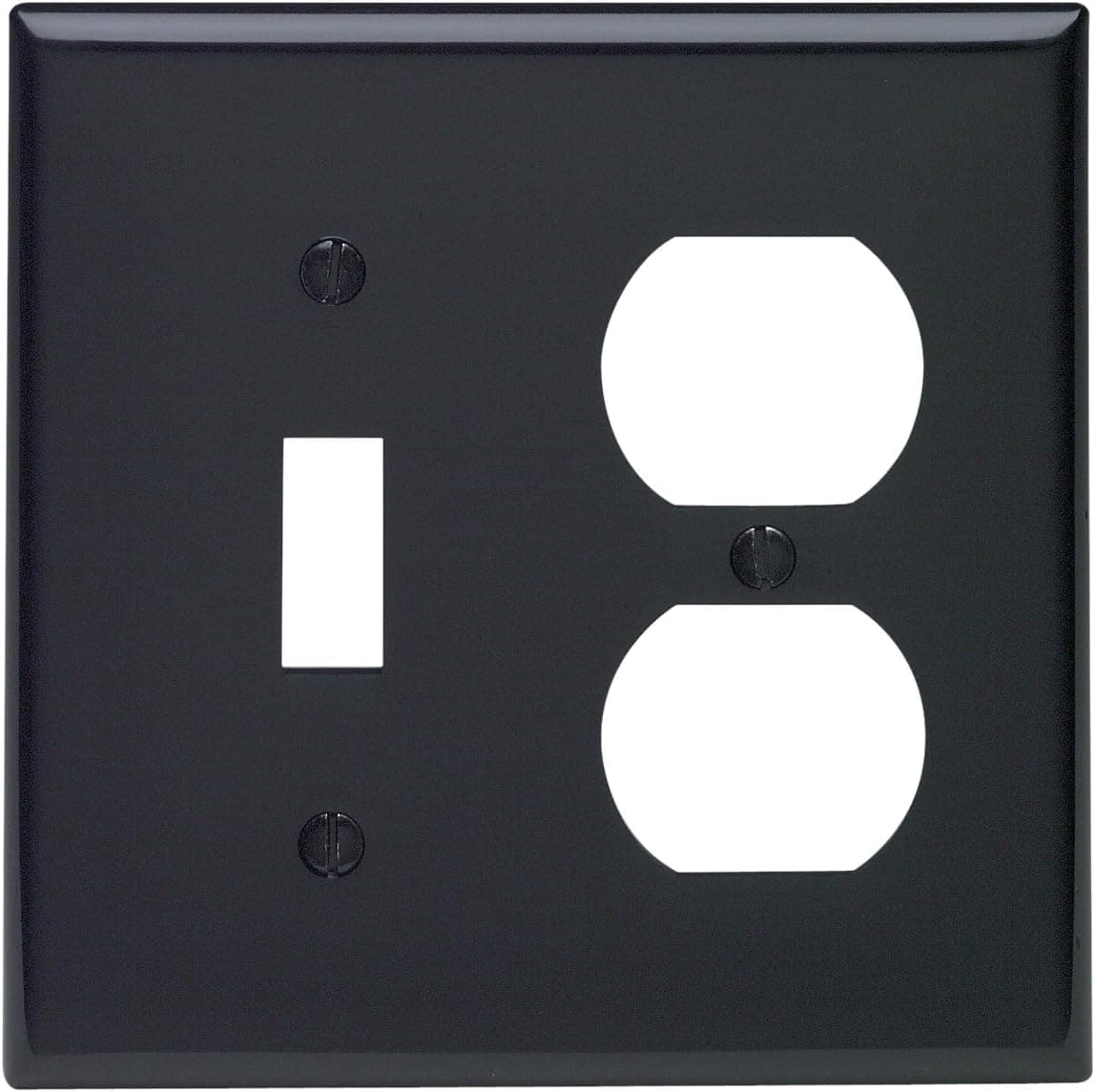 Leviton 80705-E 2-Gang 1-Toggle 1-Duplex Device Combination Wallplate, Standard Size, Thermoplastic Nylon, Device Mount, Black