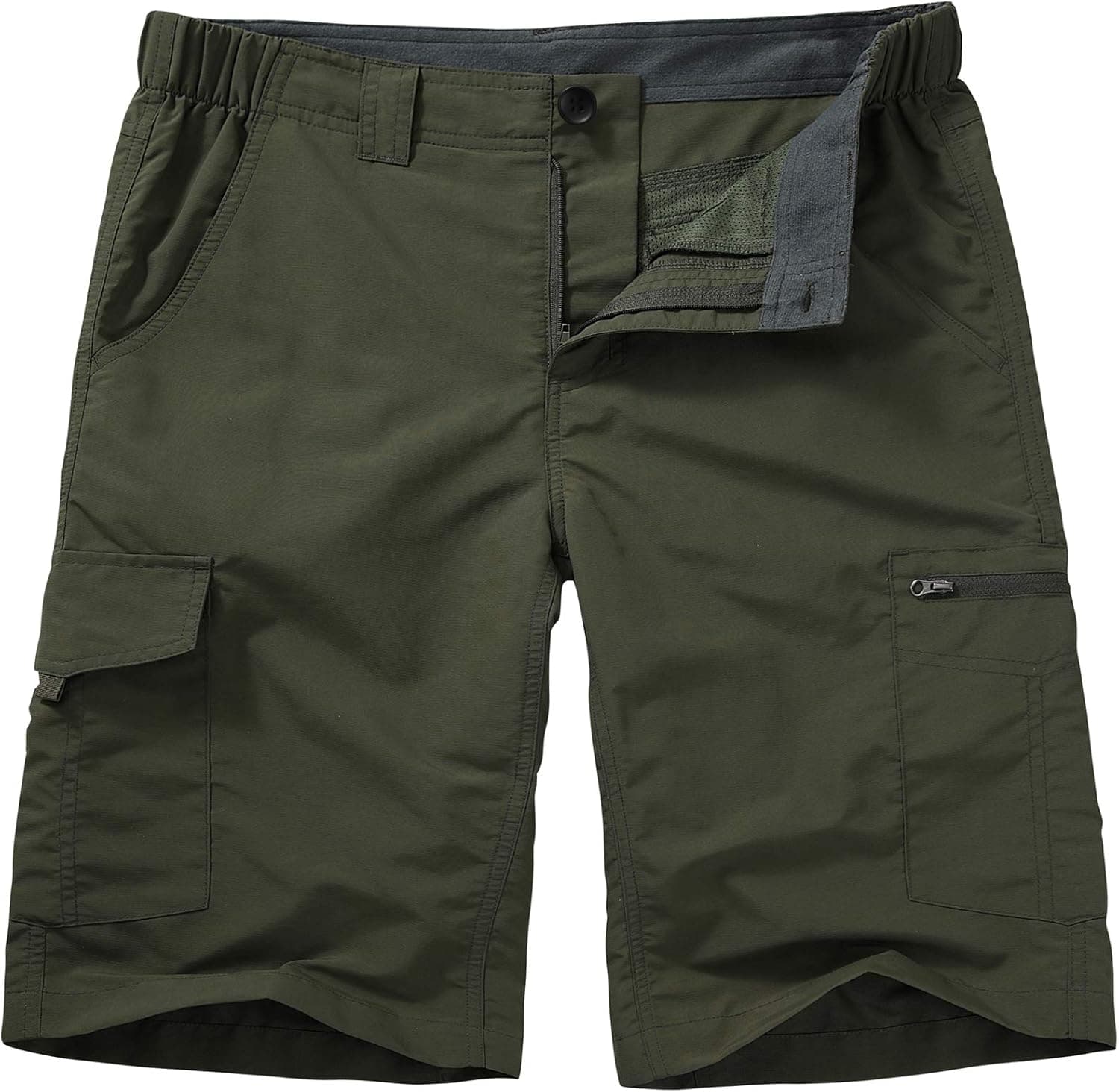Men's Outdoor Casual Elastic Waist Lightweight Water Resistant Quick Dry Cargo Fishing Hiking Shorts