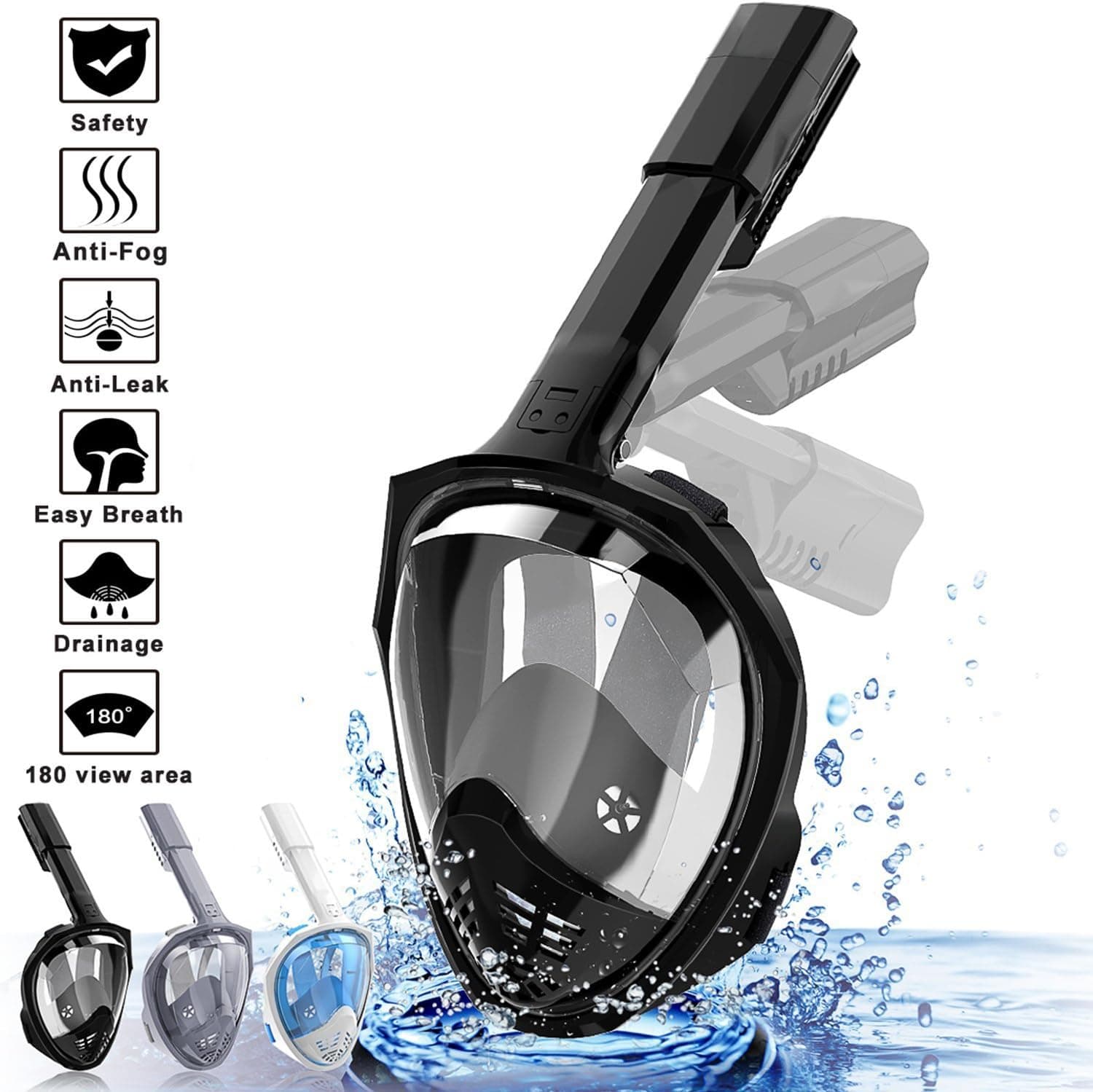 KUSKY full face snorkel mask (Black-Foldable, large)