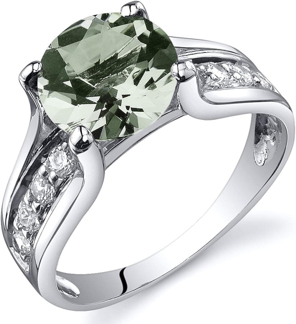 Peora Green Amethyst Cathedral Solitaire Ring for Women 925 Sterling Silver, Natural Gemstone Birthstone, 1.75 Carats Round Shape 8mm, Sizes 5 to 9