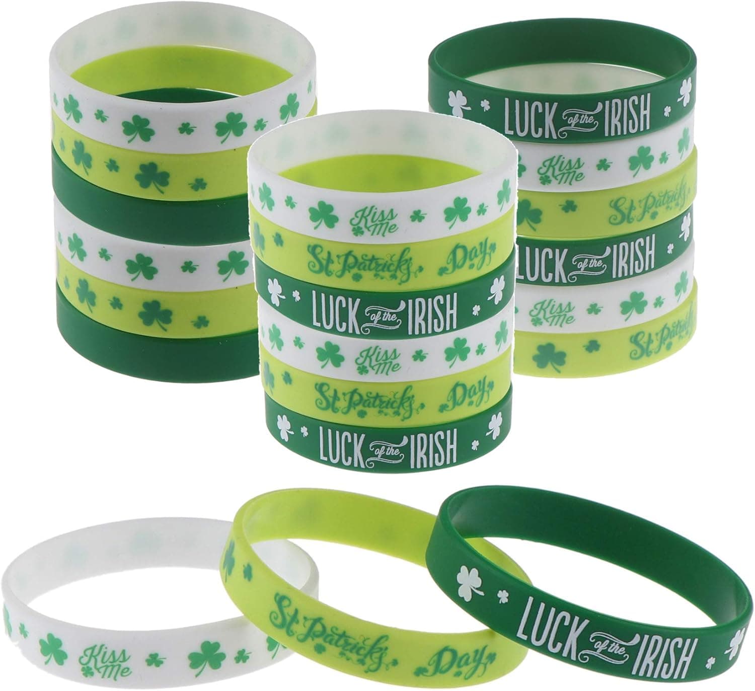 36 Pieces St. Patrick's Day Bracelets Shamrock Rubber Silicone Wristband for St. Patrick's Day Party Supplies