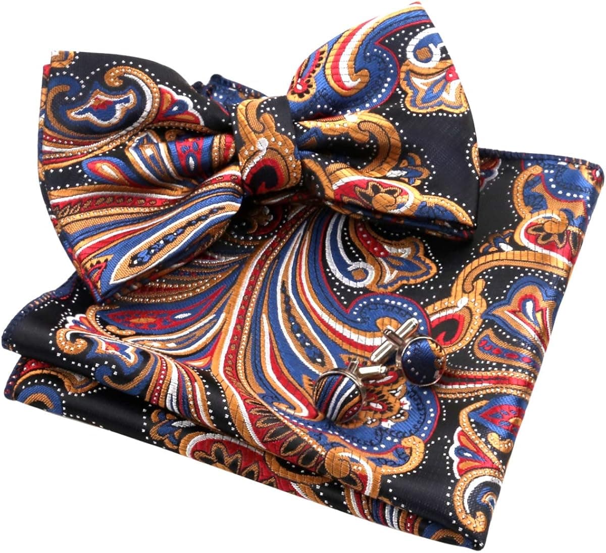 Alizeal Mens Vintage Party Bow Tie, Hanky and Cufflinks Set