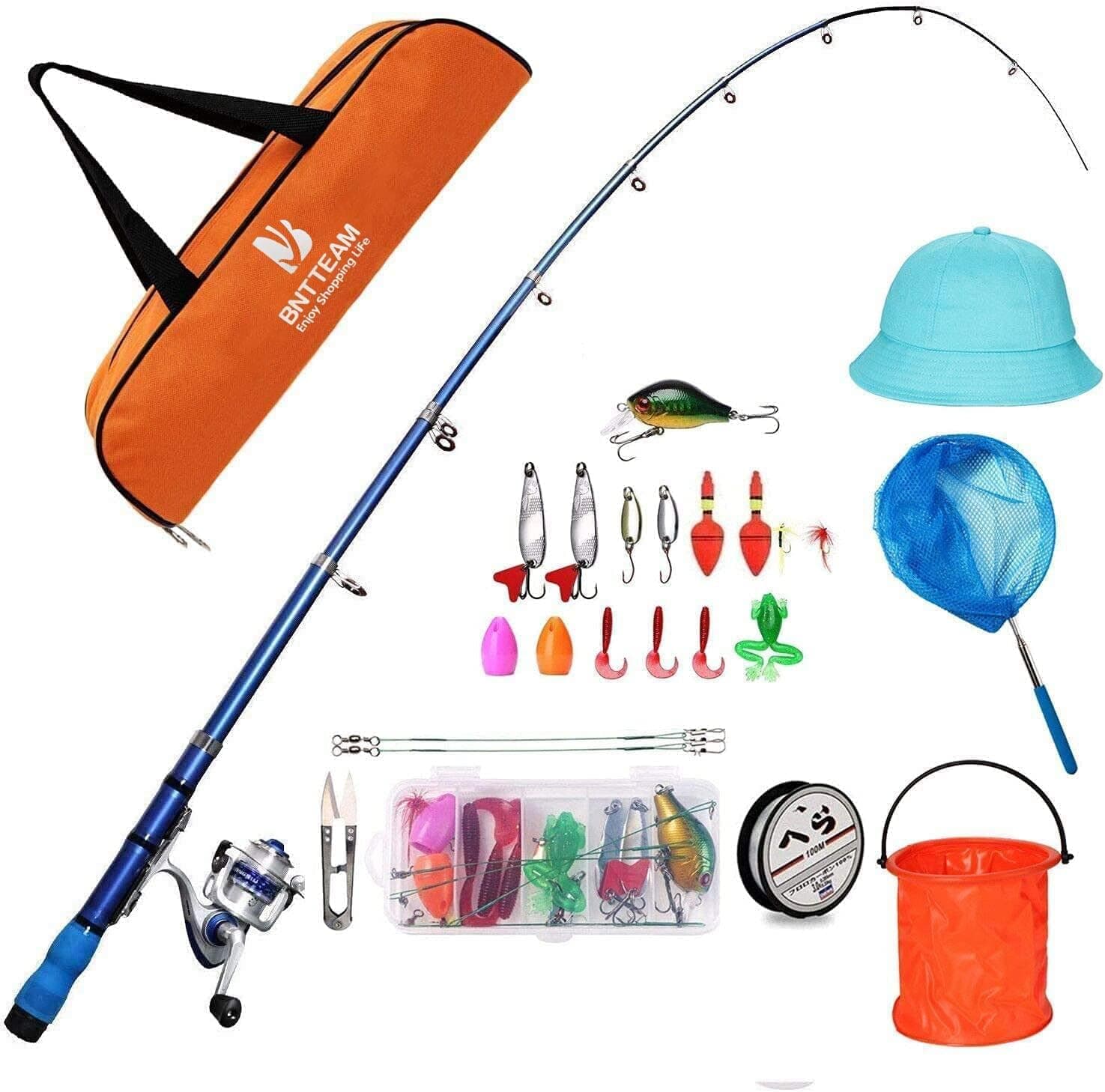 ECOOLBUY Portable Fishing Spinning Rod and Reel Combo Set with Telescopic Fishing Pole Fishing Carrier Bag Lures Line for Travel Saltwater Freshwater