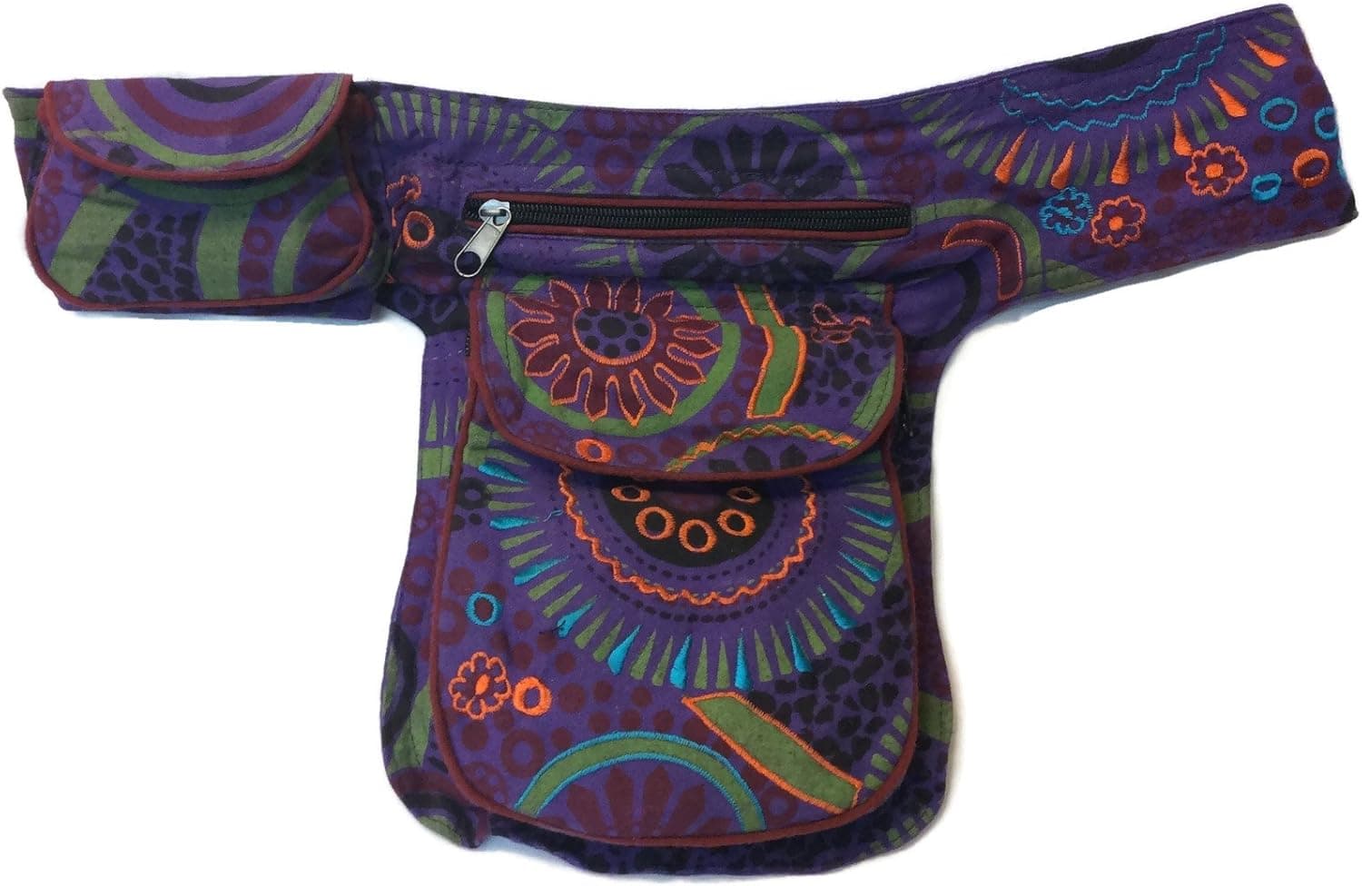 Boho Fanny Waist Pack Money Belt Purple Multi-Color Hip Bag Travel Bum Drop Leg Pouch Cotton NEPAL