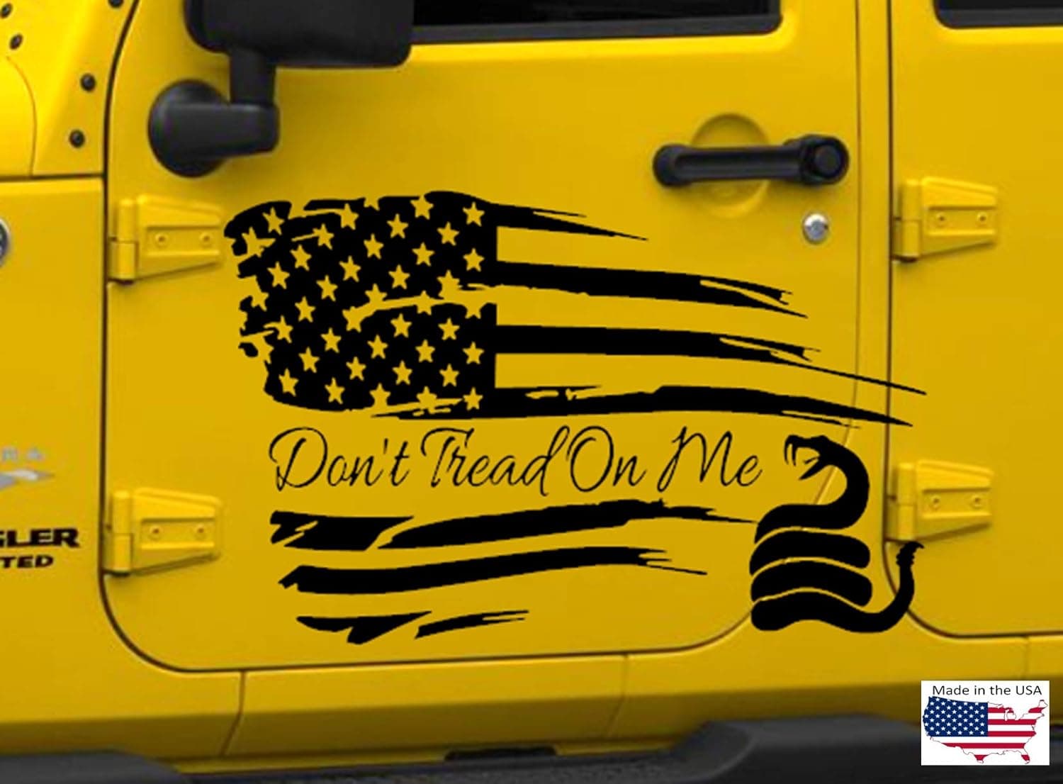 Don't Tread On Me Flag Snake Vinyl Decal Racing Stripes 21x37 Inches, Fits Jeep Wrangler, Trucks, Black Matte