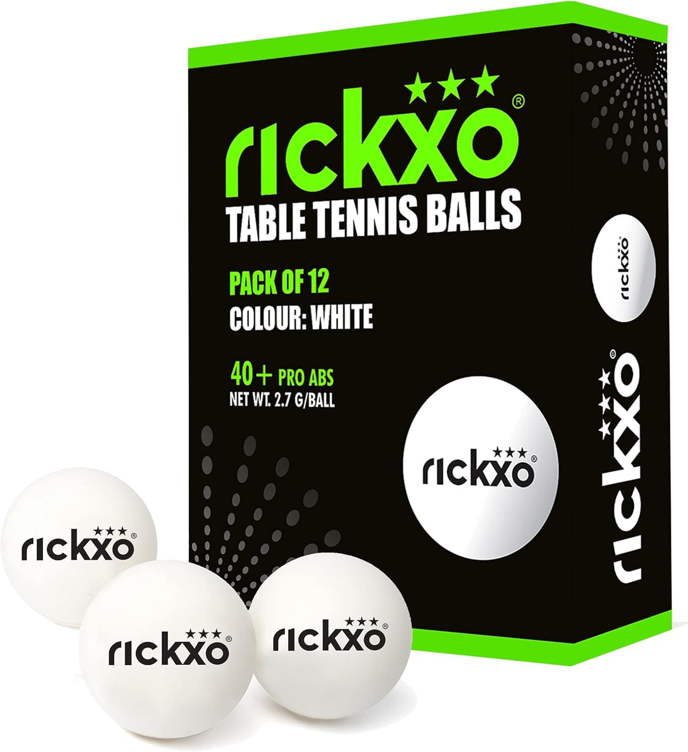 Rickxo Ping Pong Balls – 40+ Pro Abs – Pack of 12 (White) – Ideal for Indoor and Outdoor Table Tennis