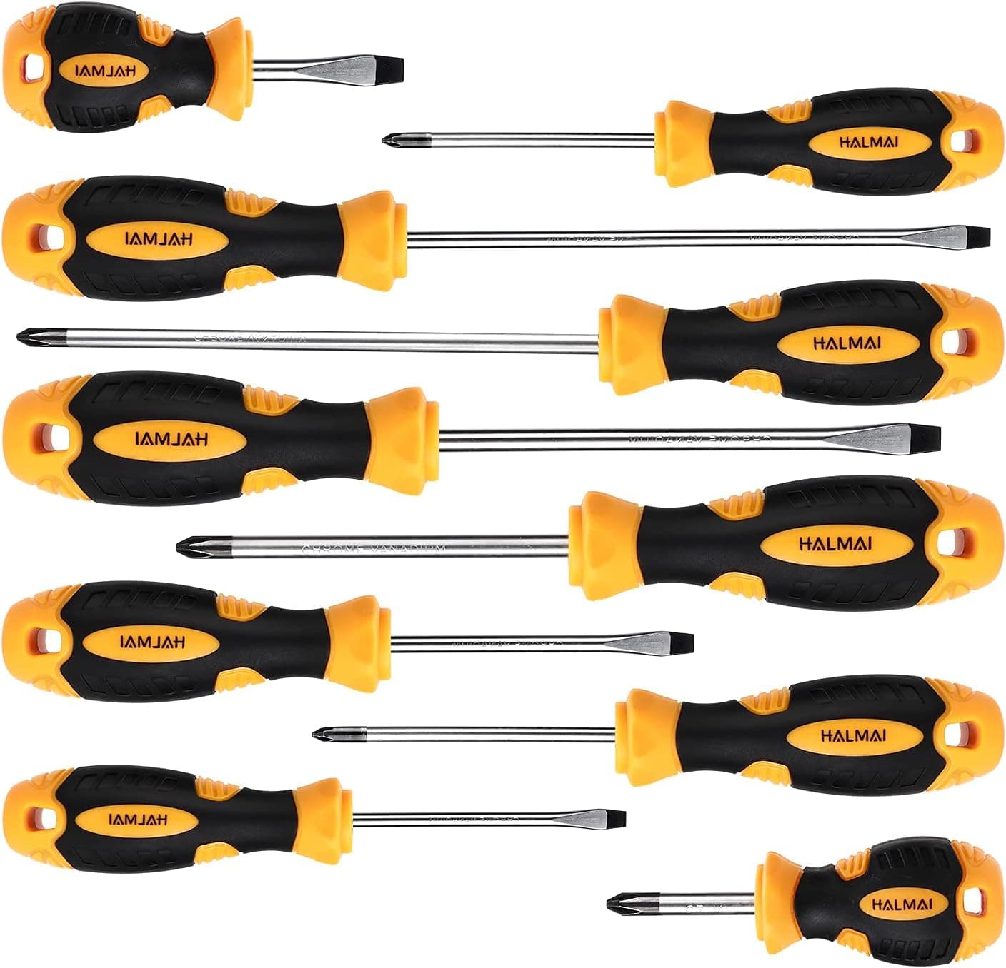 Screwdriver Set, HALMAI Precision Screwdriver Set 10 PCS Magnetic Tool with 5 Phillips and 5 Flat Head Tips Non-Slip Screwdriver Kit for Home Improvement