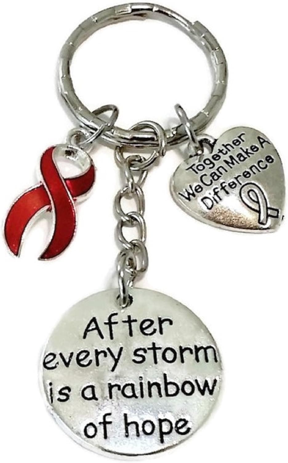 Red Ribbon Keychain, AIDS, HIV Awareness, Heart Disease, Stroke Awareness, Red Ribbon Gift, Cancer Awareness Gift, Red Ribbon Key Ring