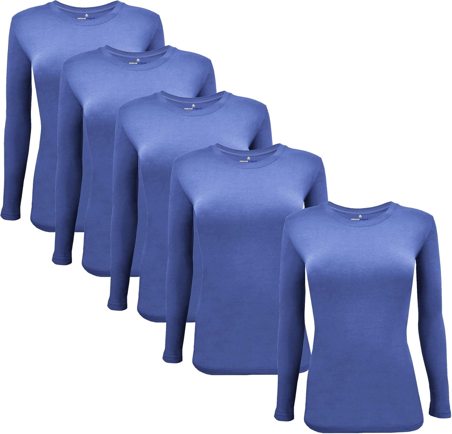 Natural Uniforms Women's Long Sleeve Under Scrub Stretch T-Shirt Scrub Top - Multi Pack of 5