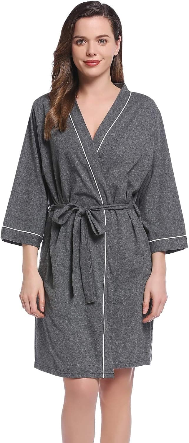 Amorbella Womens Bamboo Robe Short Summer Lightweight Long Sleeve Bathrobe with Pockets