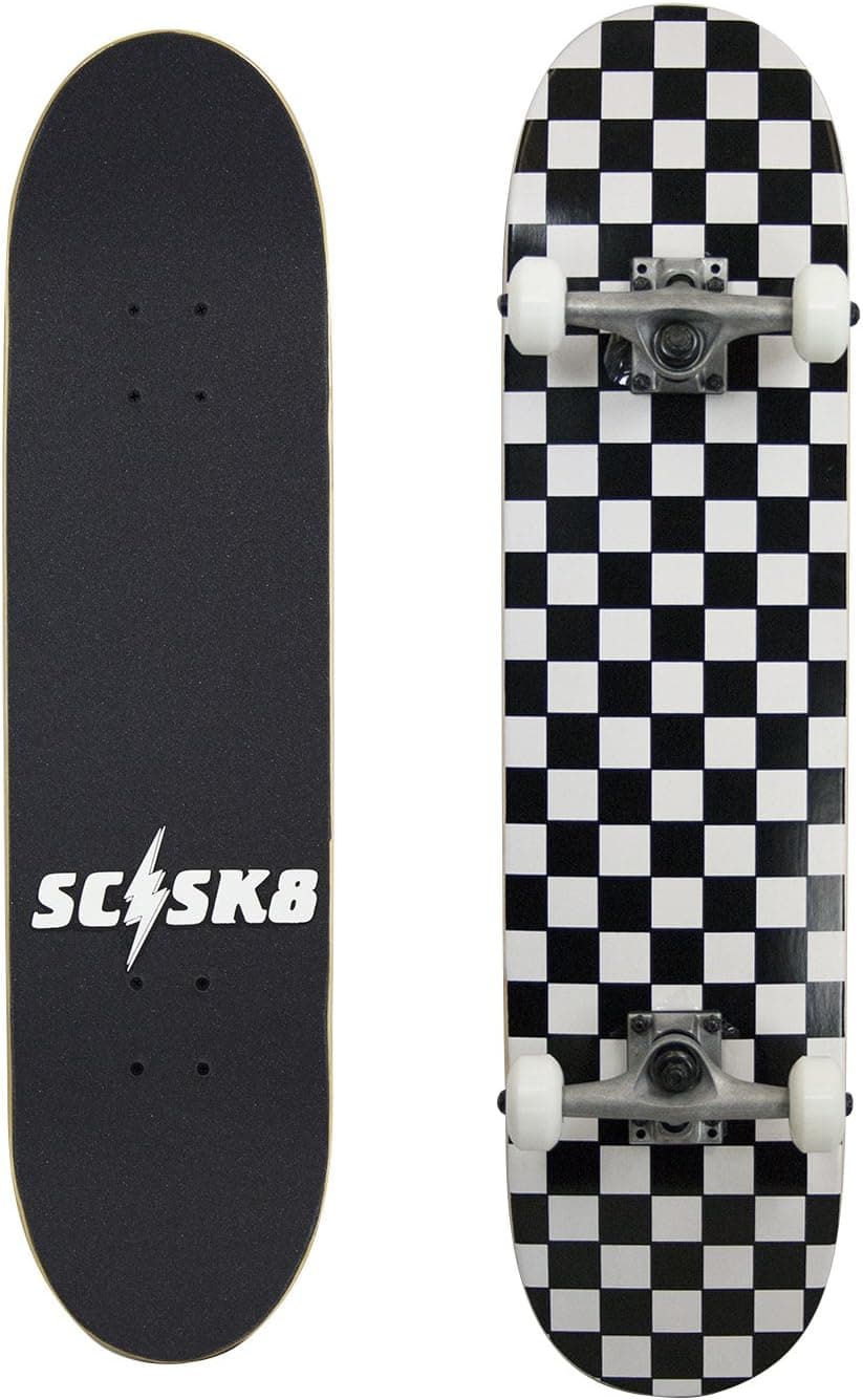 SCSK8 Pro Skateboard/Crusier Pre-Assembled Complete (White Checkered)