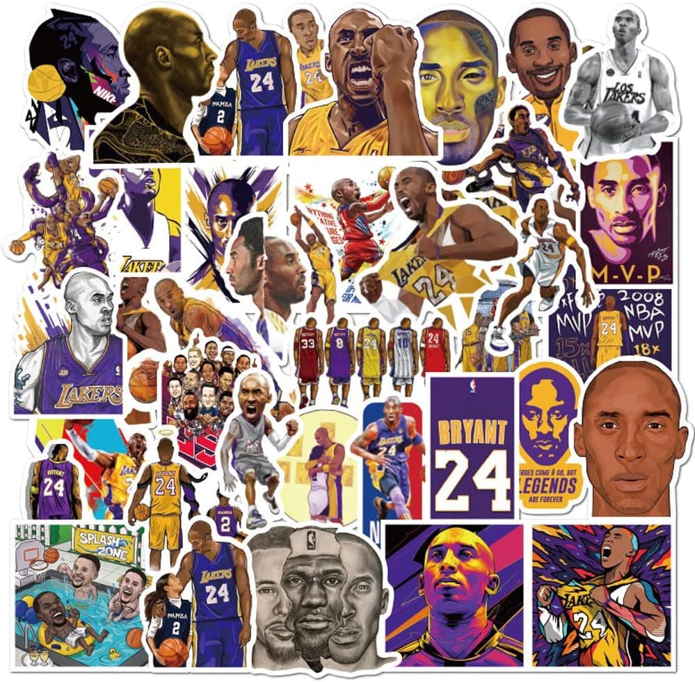 50PCS Basketball Star Kobe Stickers,Mamba Stickers Pack for Laptop Water Bottles