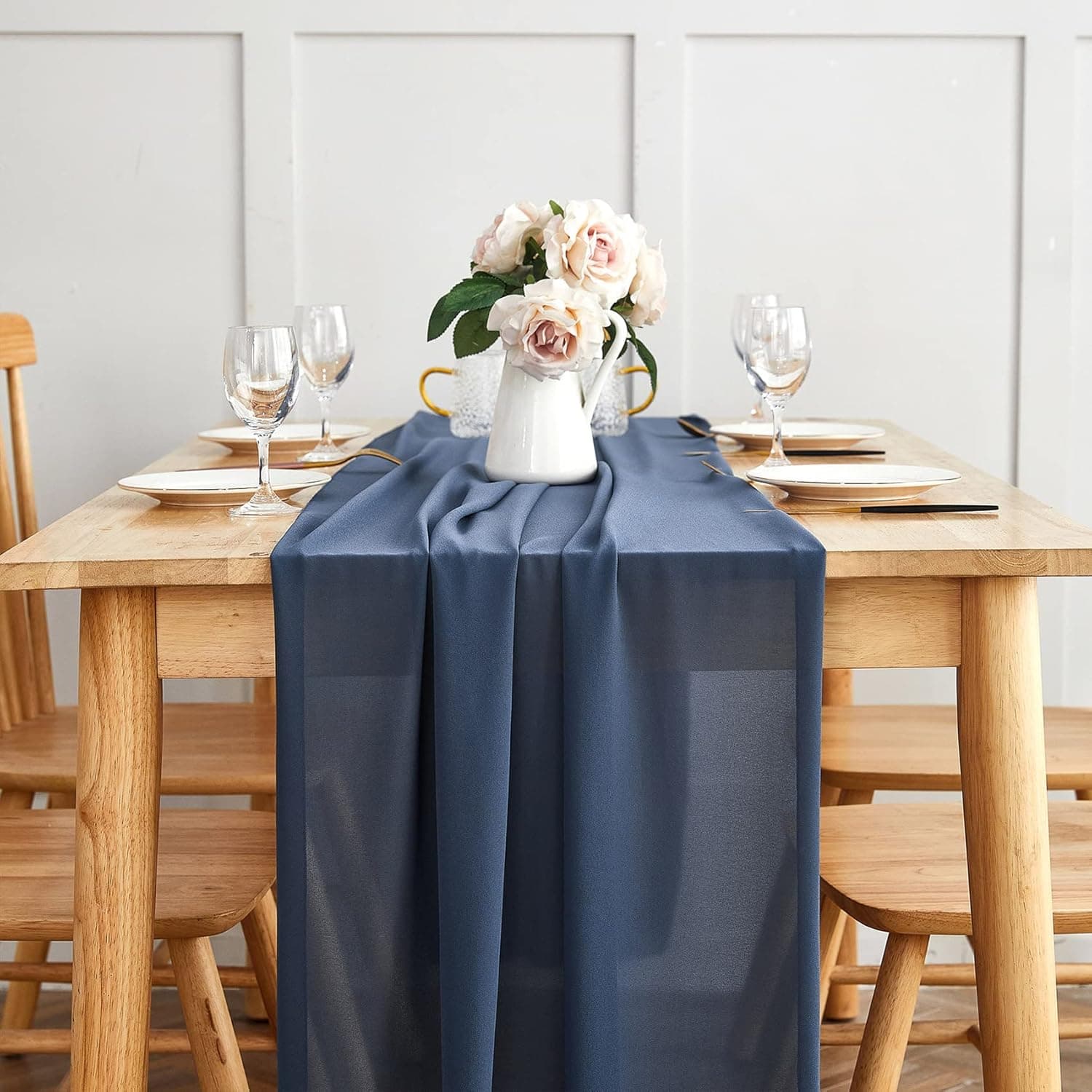 yourose Vintage Indigo Chiffon Table Runner 10ft-29x120 Inches,Gauze Table Runner,Rustic Sheer Fabric for Romantic Wedding Decorations,Baby Shower and Birthday Party Table Decorations