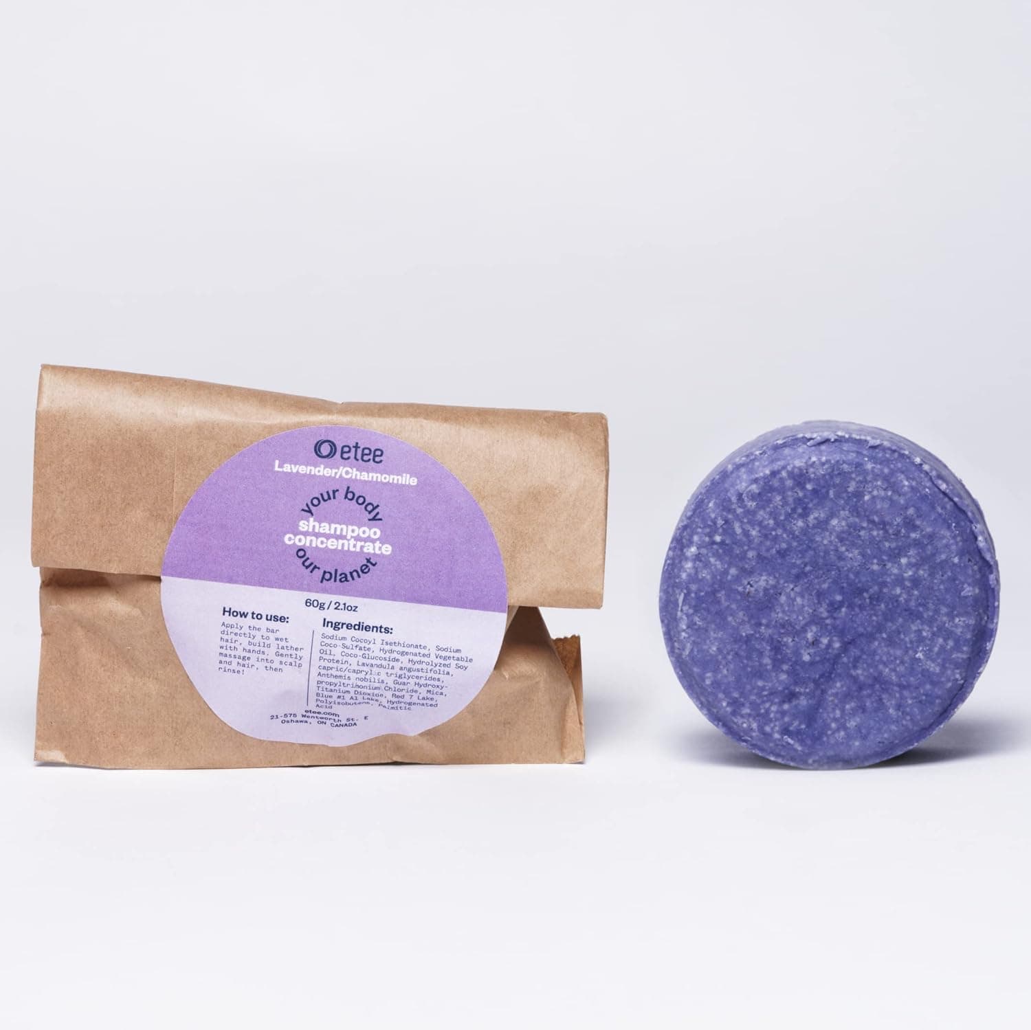 ETEE Shampoo Bar, Good for All Hair Types and Dyed Hair, Easy to Use, Plant Based Ingredients, Lightweight and Minimal Packaging Waste, Natural Lavender & Chamomile Fragrance, 2.1 ounces, 1 Bar