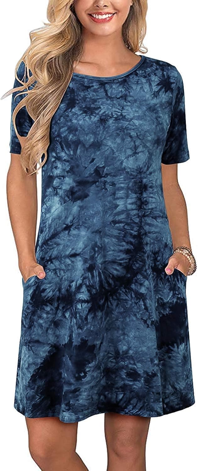 IHOT Women's Casual T Shirt Dresses Short Sleeve Swing Dress with Pockets Women's Tunic Dress
