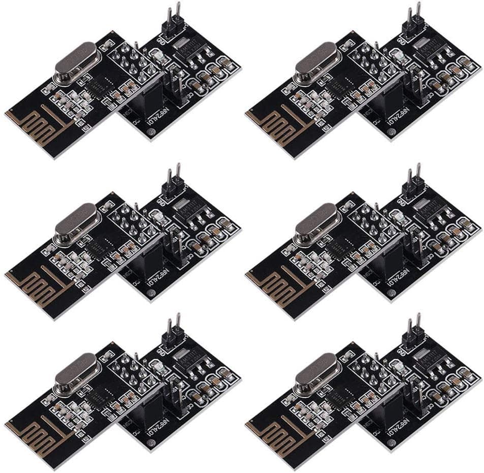 6PCS NRF24L01 2.4GHz Wireless Transceiver Receiver RF Module with 6PCS NRF24L01 Socket Breakout Adapter 8 Pin Plate Board Breakout Adapter with on-Board 3.3V Regulator for Arduino