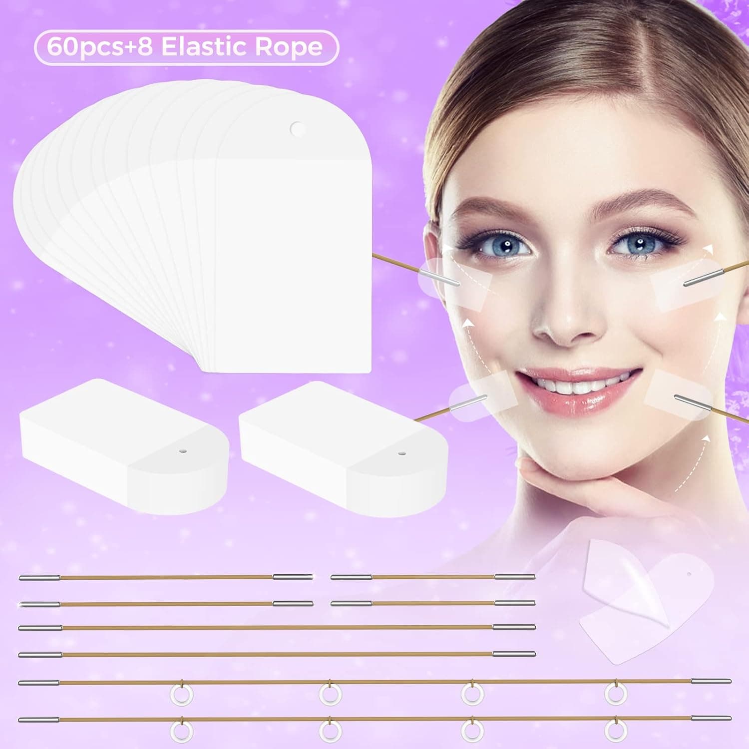 EBETSU Face Tape,Face Lift Tape Invisible,Instant Face Tape,Facelift Tape for Face Invisible with Bands Face Tape Lifting Invisible with String,Makeup Facial Wrinkles Saggy Skin Waterproof 60 Pieces
